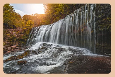 amazing graphic of natural waterfall promoting stress relief