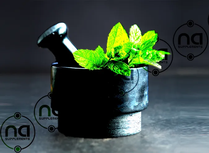 herbal plants in mortar with na supplements watermark