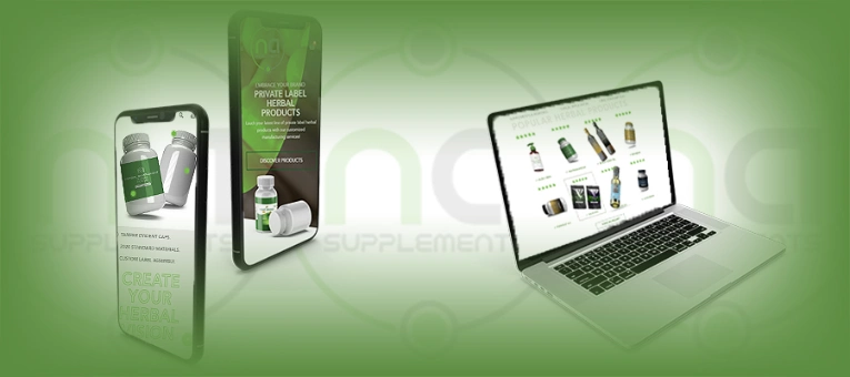 image of iphones & laptop with private label herbal products na supplements webpage on show