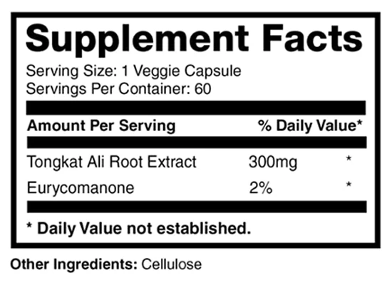 nutritional info for 60 vegan capsules 300mg of malaysian ginseng by na supplements