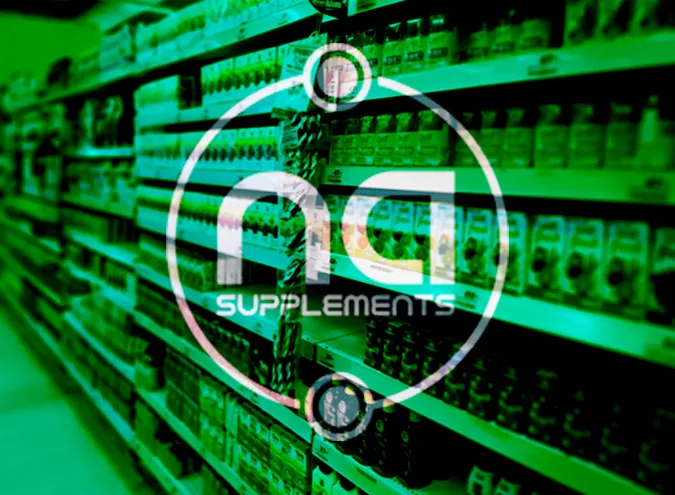 image of blurred supermarket background with na supplements logo in front