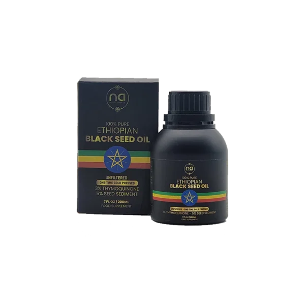 pure ethiopian black seed oil 200ml bottle product graphic vegan anti-diabetic na supplements