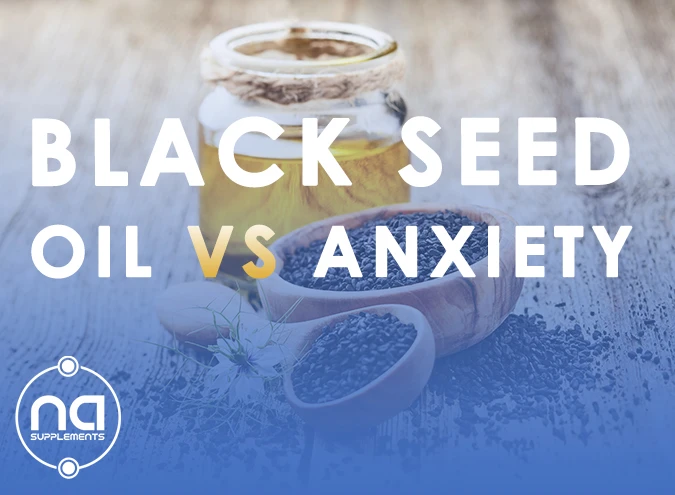 black seed oil vs anxiety text on blue gradient picture