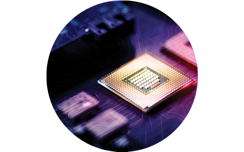 close-up of enhanced image of motherboard circuit