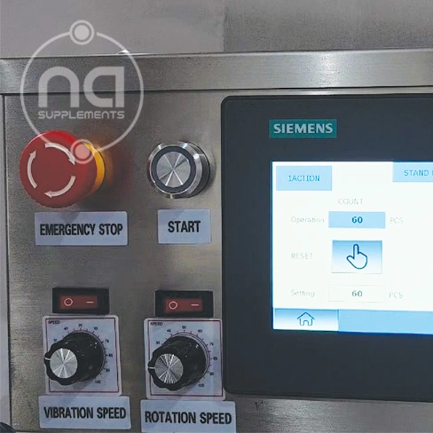 close-up of siemens 7-inch screen and control panel with vibration speed dial